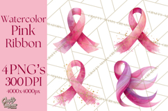 Watercolor Pink Ribbon Clipart, Breast Cancer Awareness PNG Product Image 1