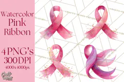 Watercolor Pink Ribbon Clipart, Breast Cancer Awareness PNG Product Image 1