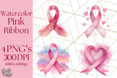 Watercolor Pink Ribbon Clipart, Breast Cancer Awareness PNG Product Image 1