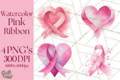 Watercolor Pink Ribbon Clipart, Breast Cancer Awareness PNG Product Image 1