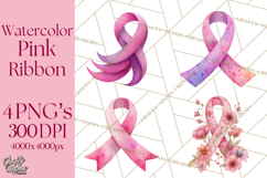 Watercolor Pink Ribbon Clipart, Breast Cancer Awareness PNG Product Image 1