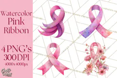 Watercolor Pink Ribbon Clipart, Breast Cancer Awareness PNG Product Image 1