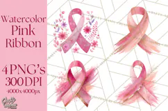 Watercolor Pink Ribbon Clipart, Breast Cancer Awareness PNG Product Image 1