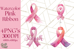 Watercolor Pink Ribbon Clipart, Breast Cancer Awareness PNG Product Image 1