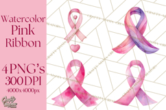 Watercolor Pink Ribbon Clipart, Breast Cancer Awareness PNG Product Image 1