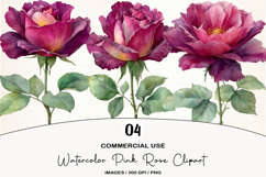 Watercolor Pink Rose Clipart Product Image 1