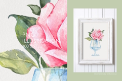 Watercolor Pink Rose in Glass Botanical PNG Product Image 2