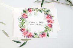 Watercolor pink roses and eucalyptus wreath