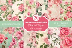 Watercolor Pink Roses Seamless Digital Paper Bundle Product Image 1