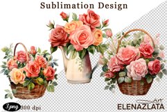 Watercolor pink roses flower Clipart. sublimation Product Image 1