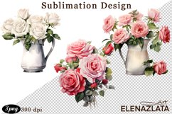 Watercolor pink roses flower Clipart. sublimation Product Image 1