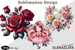 Watercolor pink roses flower Clipart. sublimation Product Image 1