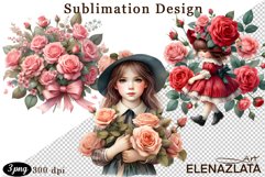 Watercolor pink roses flower Clipart. sublimation Product Image 1
