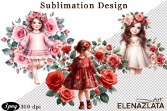 Watercolor pink roses flower Clipart. sublimation Product Image 1