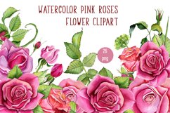 Watercolor Pink roses Flower Clipart Product Image 1