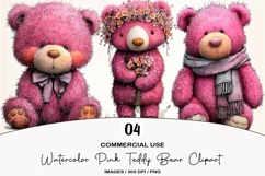 Watercolor Pink Teddy Bear Clipart Product Image 1