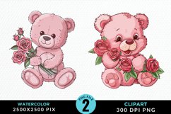 Watercolor Pink Teddy Bear Art Clipart Product Image 1