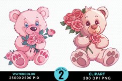 Watercolor Pink Teddy Bear PNG Clipart Product Image 1
