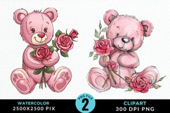 Watercolor Pink Teddy Bear Art Clipart Product Image 1