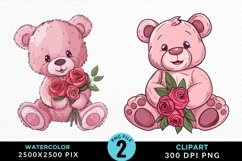 Watercolor Pink Teddy Bear PNG Clipart Product Image 1