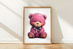 Watercolor Pink Teddy Bear Clipart Product Image 3