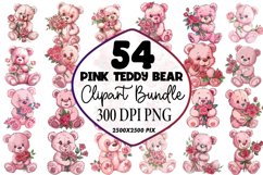 Watercolor Pink Teddy Bear Clipart Bundle Product Image 1