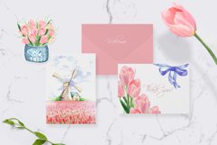 watercolor pink tulip flowers clipart by gevel studio