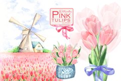 watercolor pink tulip flowers clipart