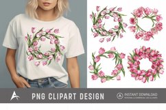 Watercolor Pink Tulip Wreaths Clipart Product Image 1