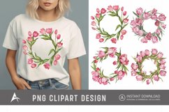 Watercolor Pink Tulip Wreaths Clipart Product Image 1
