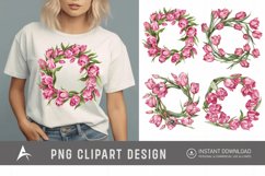 Watercolor Pink Tulip Wreaths Clipart Product Image 1