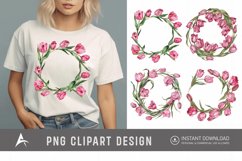 Watercolor Pink Tulip Wreaths Clipart Product Image 1