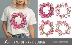 Watercolor Pink Tulip Wreaths Clipart Product Image 1