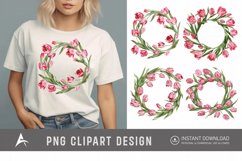Watercolor Pink Tulip Wreaths Clipart Product Image 1