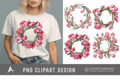 Watercolor Pink Tulip Wreaths Clipart Product Image 1