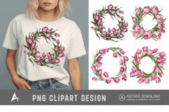 Watercolor Pink Tulip Wreaths Clipart Product Image 1