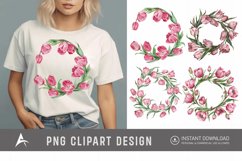 Watercolor Pink Tulip Wreaths Clipart Product Image 1