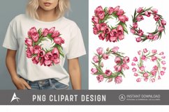 Watercolor Pink Tulip Wreaths Clipart Product Image 1