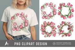 Watercolor Pink Tulip Wreaths Clipart Product Image 1