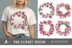 Watercolor Pink Tulip Wreaths Clipart Product Image 1