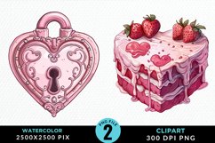 Watercolor Pink Valentines Design Clipart Product Image 1