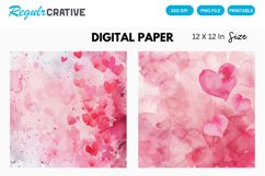 Watercolor Pink Valentine&#039;s Day Digital Paper Product Image 1