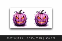 Watercolor pink violet Halloween horror pumpkin carving Jack-o-lantern 20 oz tumbler skinny mug wrap clipart t-shirt sublimation printable design