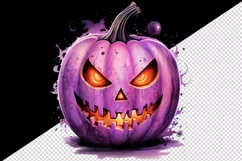 Watercolor pink violet Halloween horror pumpkin carving Jack-o-lantern 20 oz tumbler skinny mug wrap clipart t-shirt sublimation printable design