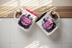Watercolor pink violet Halloween leaves pumpkin carving Jack-o-lantern 20 oz tumbler skinny mug wrap clipart t-shirt sublimation printable design
