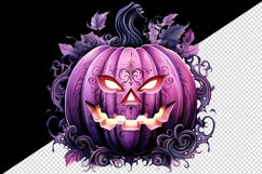 Watercolor pink violet Halloween leaves pumpkin carving Jack-o-lantern 20 oz tumbler skinny mug wrap clipart t-shirt sublimation printable design