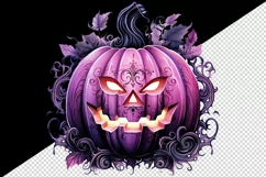 Watercolor pink violet Halloween leaves pumpkin carving Jack-o-lantern 20 oz tumbler skinny mug wrap clipart t-shirt sublimation printable design