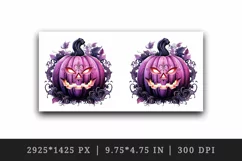 Watercolor pink violet Halloween leaves pumpkin carving Jack-o-lantern 20 oz tumbler skinny mug wrap clipart t-shirt sublimation printable design