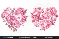 Watercolor Pink With Rose Flowers Heart Clipart Bundle Product Image 3