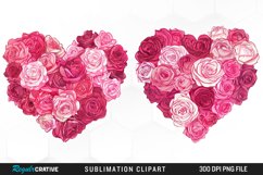 Watercolor Pink With Rose Flowers Heart Clipart Product Image 1